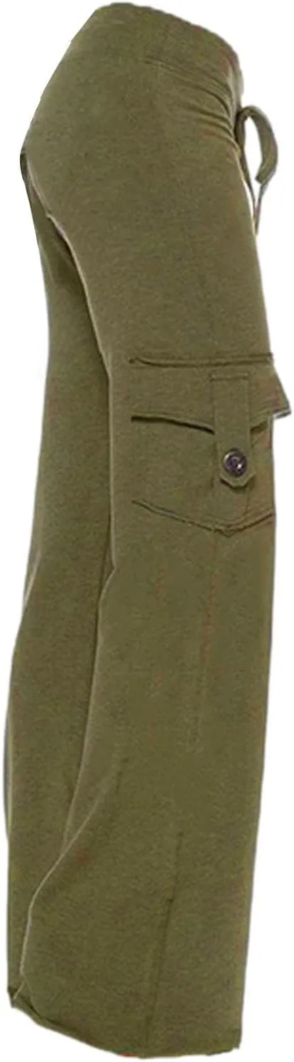 TANGNADE Womens Cargo Pants High Waist Wide Leg Pants with Pockets Drawstring Yoga Workout Leggings Gym Trouser Pants