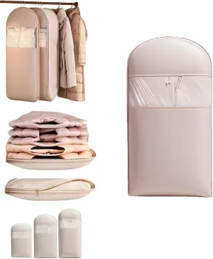Taprinferior Hanging Garment Bag, Tapinterior Garment Bag, Space Saving Hanging Garment Bags with Self Compression Zipper, For down Coat, Suit (Pink, M)