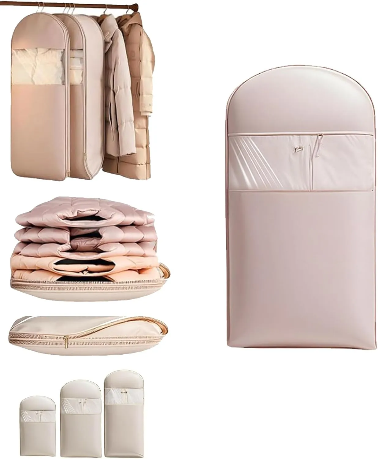 Taprinferior Hanging Garment Bag, Tapinterior Garment Bag, Space Saving Hanging Garment Bags with Self Compression Zipper, For down Coat, Suit (Pink, M)