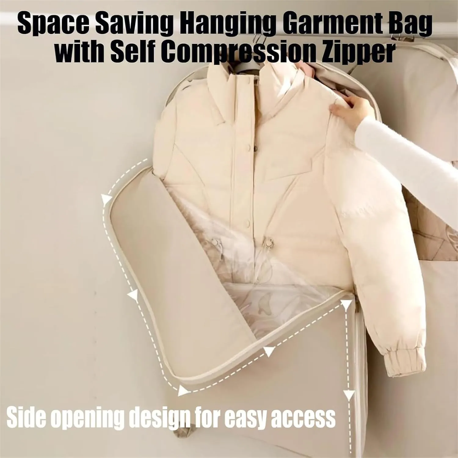 Taprinferior Hanging Garment Bag, Tapinterior Garment Bag, Space Saving Hanging Garment Bags with Self Compression Zipper, For down Coat, Suit (Pink, M)