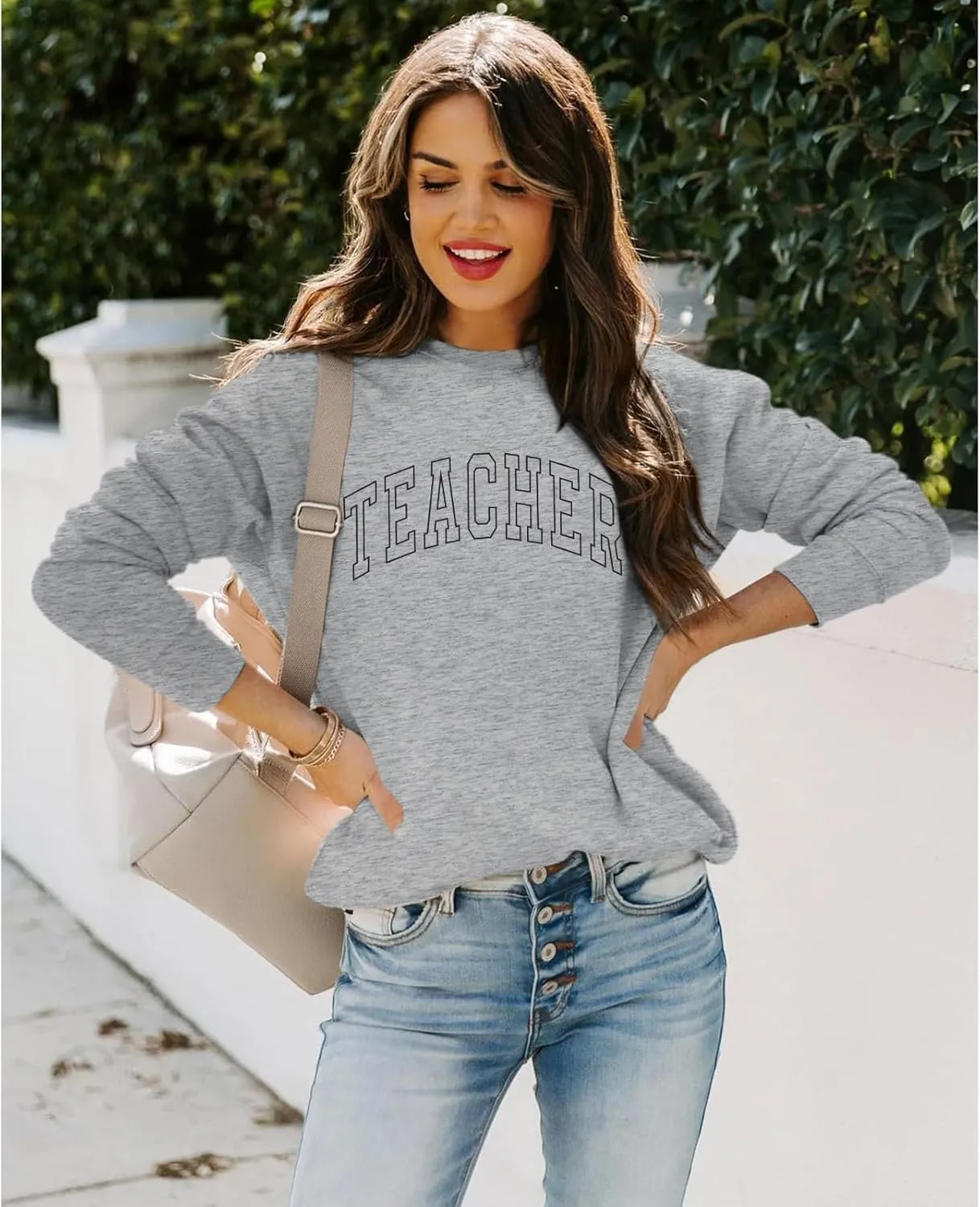 Teacher Sweatshirts for Women Cute Teacher Life Graphic Shirt Inspirational Long Sleeve Crewneck Loose Pullover Tops