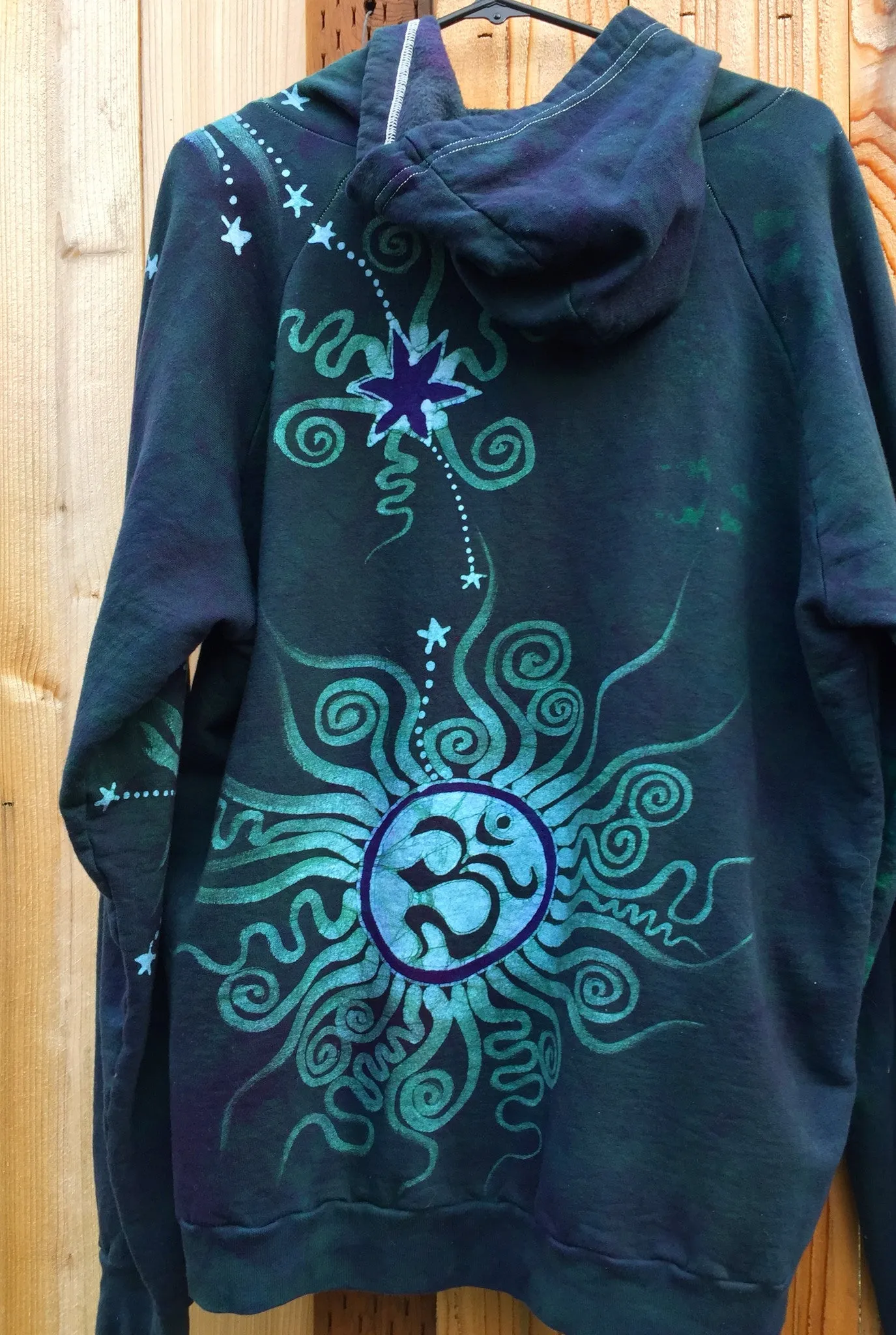 Teal and Purple Tree Moon Organic Cotton Batik Hoodie