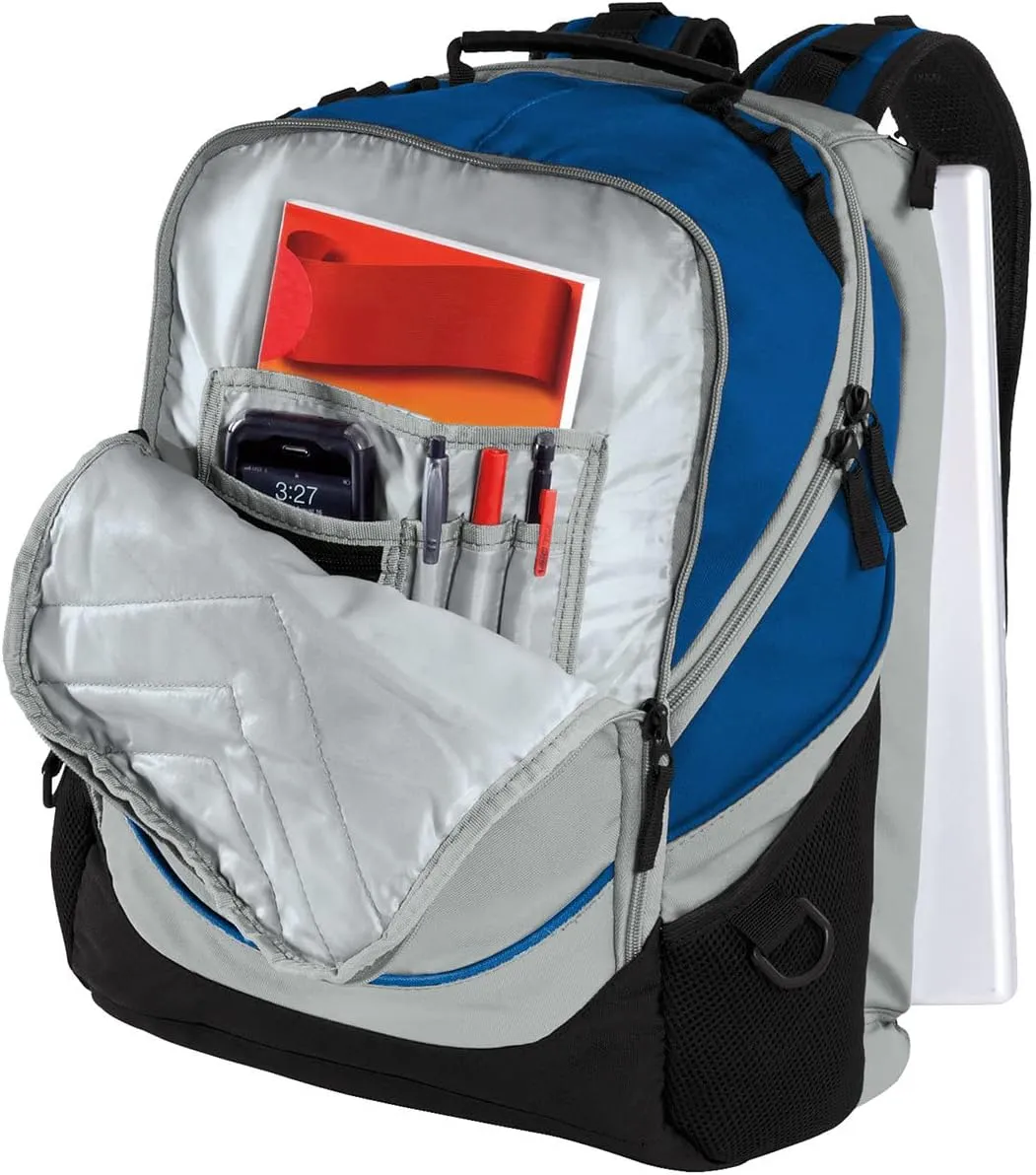 TEEAMORE Custom Travel Laptop Backpack Add Your Embroidered Text Computer Water Resistant Bag Royal Grey Black