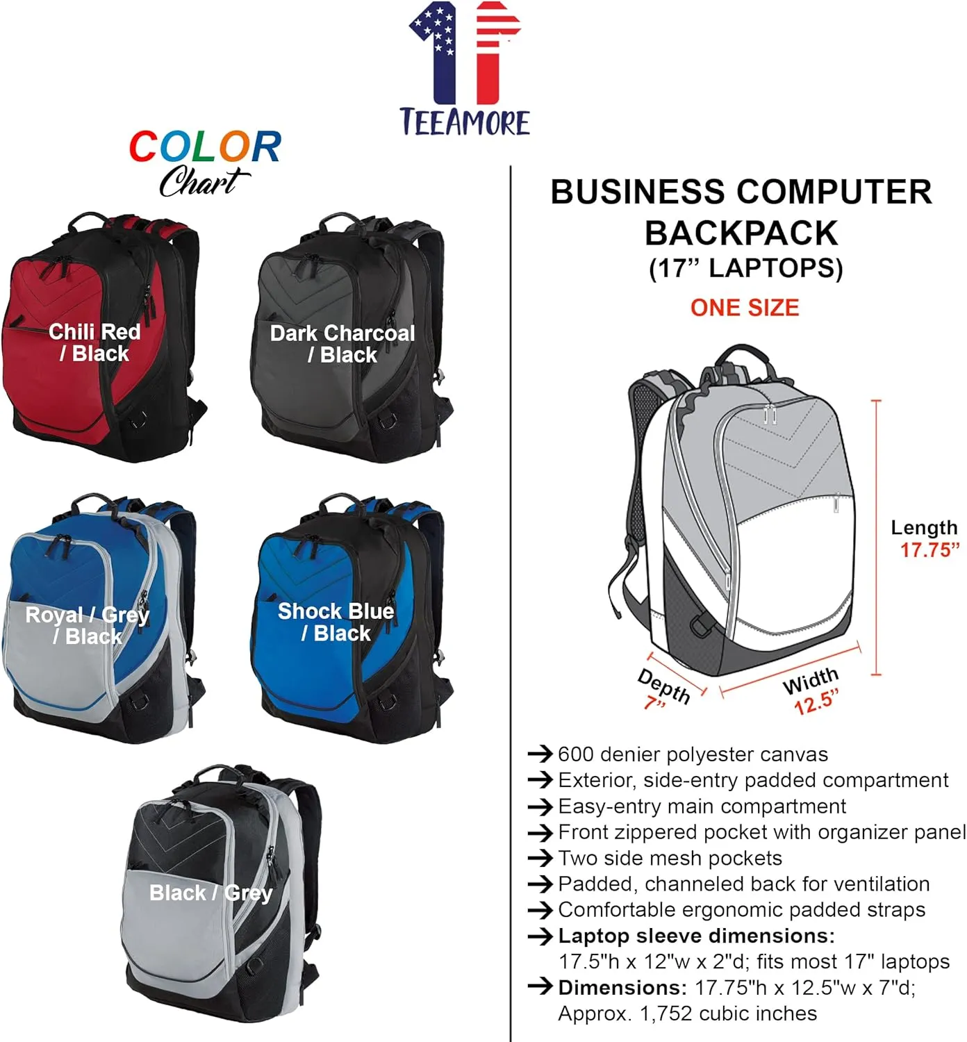 TEEAMORE Custom Travel Laptop Backpack Add Your Embroidered Text Computer Water Resistant Bag Royal Grey Black