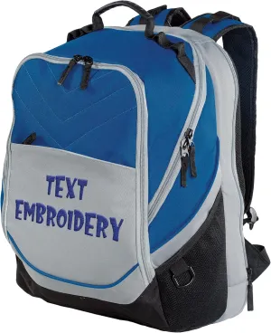 TEEAMORE Custom Travel Laptop Backpack Add Your Embroidered Text Computer Water Resistant Bag Royal Grey Black