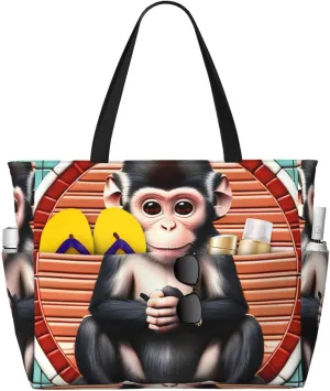 The silent monkey Print 28L Beach Tote Bag, Water-resistant Travel Tote, Lightweight Gym & Camping Carryall