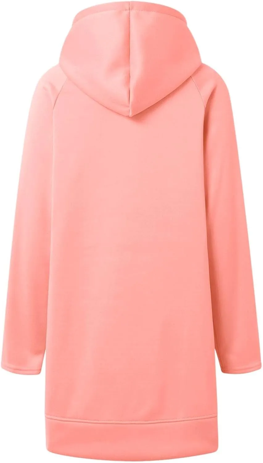 The Warmy Oversized Hoodie Dress, Warmy Hoodie, Women's Casual Pullover Split Hem Drawstring Long Sweatshirt with Pocket