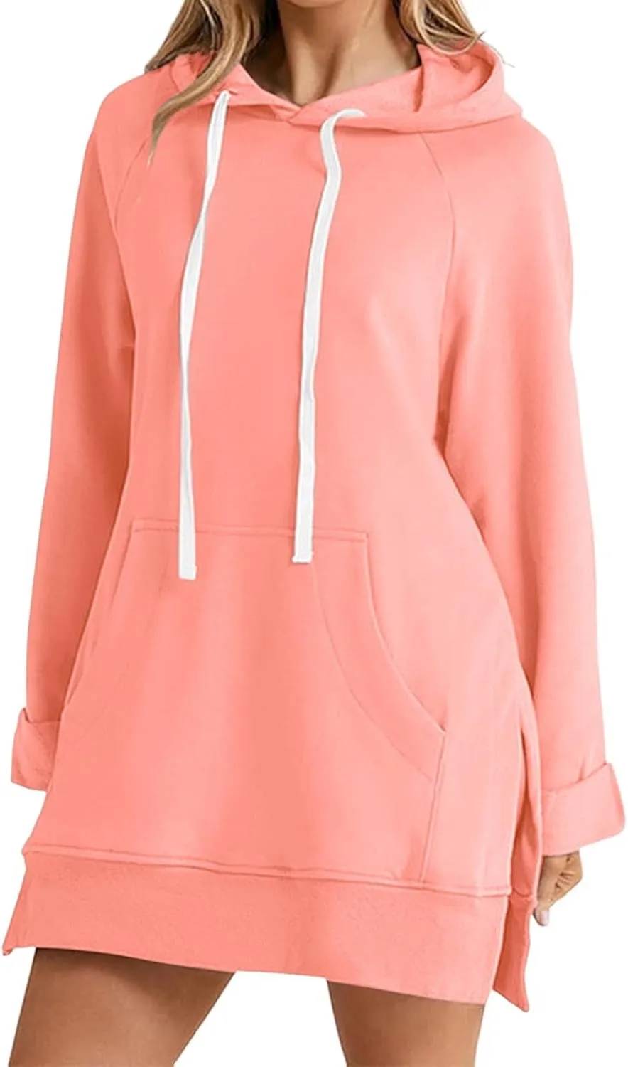 The Warmy Oversized Hoodie Dress, Warmy Hoodie, Women's Casual Pullover Split Hem Drawstring Long Sweatshirt with Pocket