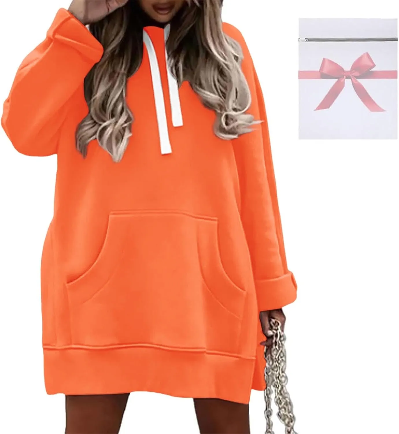 The Warmy Oversized Hoodie Dress, Warmy Hoodie, Women's Casual Pullover Split Hem Drawstring Long Sweatshirt with Pocket