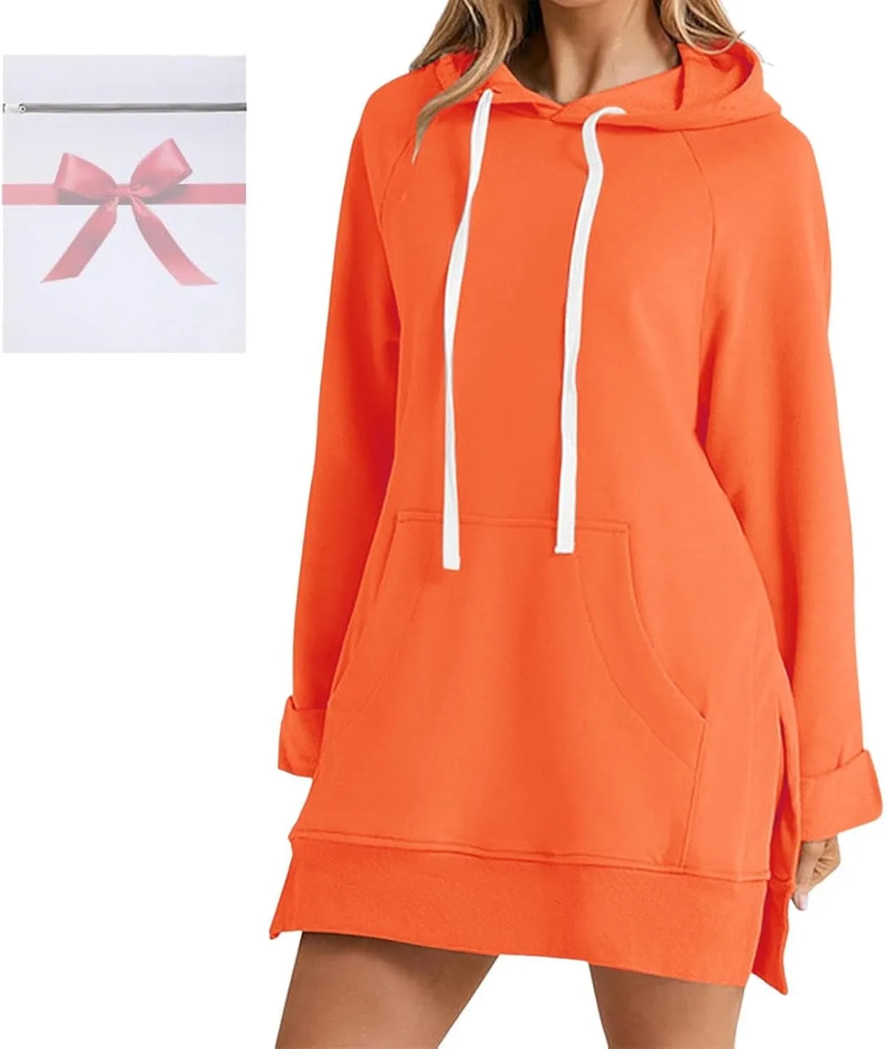 The Warmy Oversized Hoodie Dress, Warmy Hoodie, Women's Casual Pullover Split Hem Drawstring Long Sweatshirt with Pocket