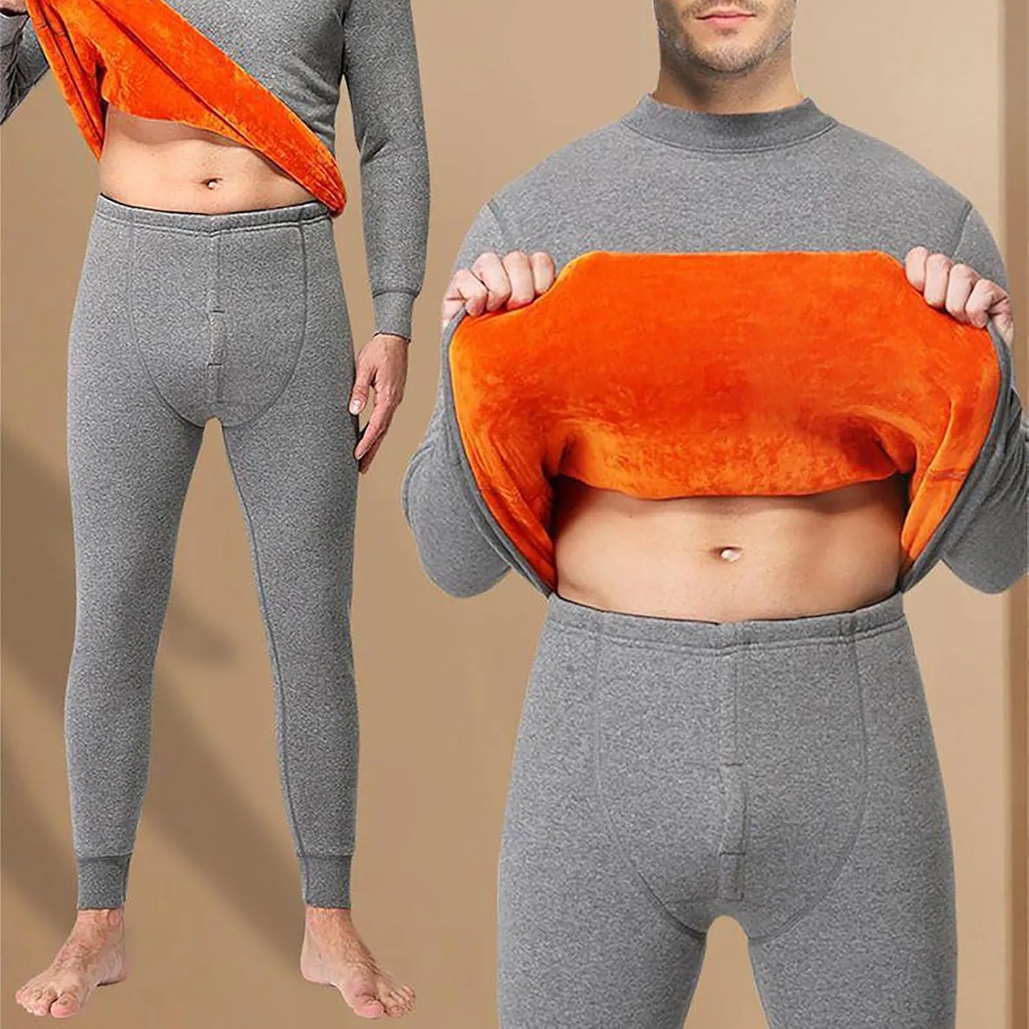 Thermal Underwear for Men Long Johns Simple Solid Color Thick Thermal Underwear Set Leggings Base Layer Cold Weather