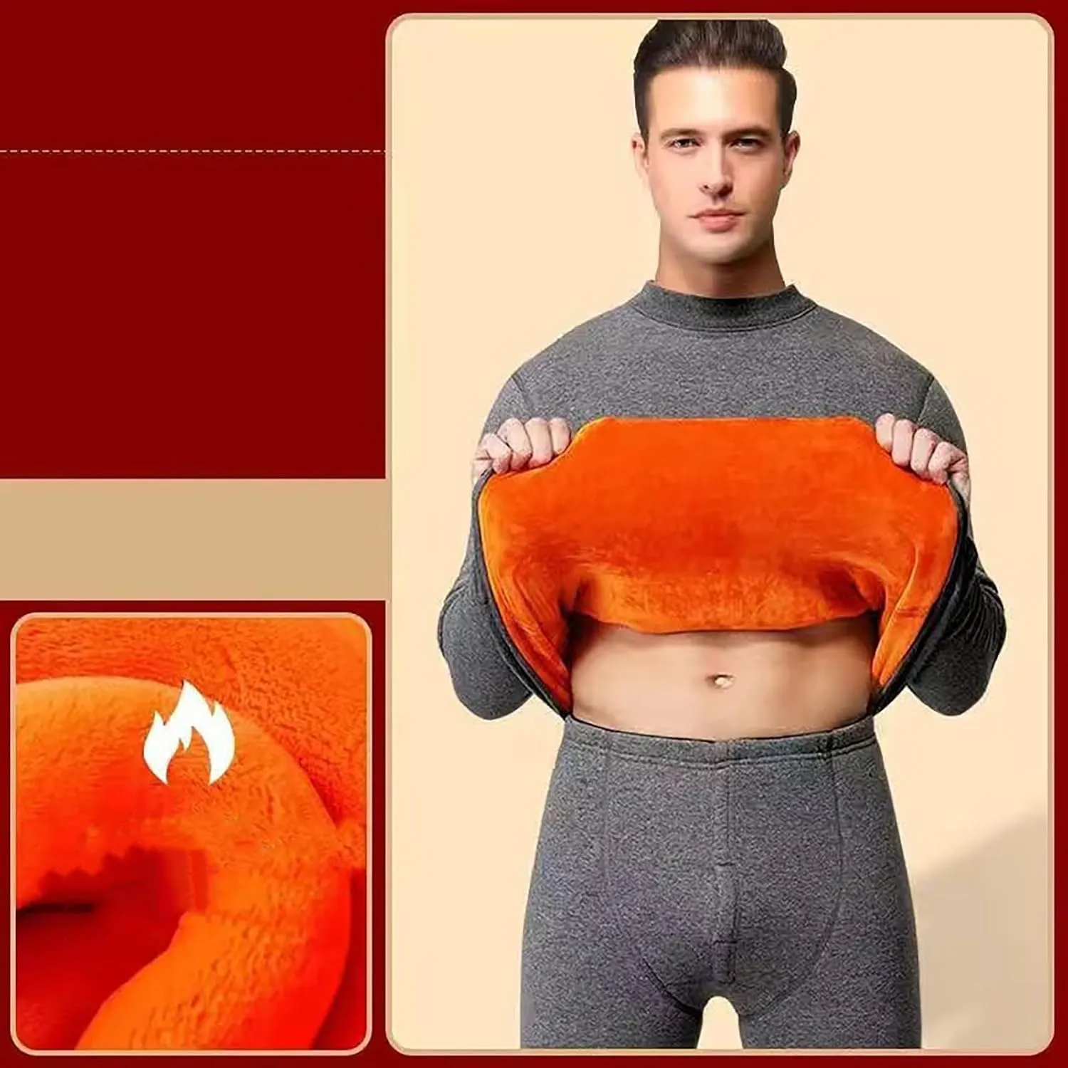Thermal Underwear for Men Long Johns Simple Solid Color Thick Thermal Underwear Set Leggings Base Layer Cold Weather