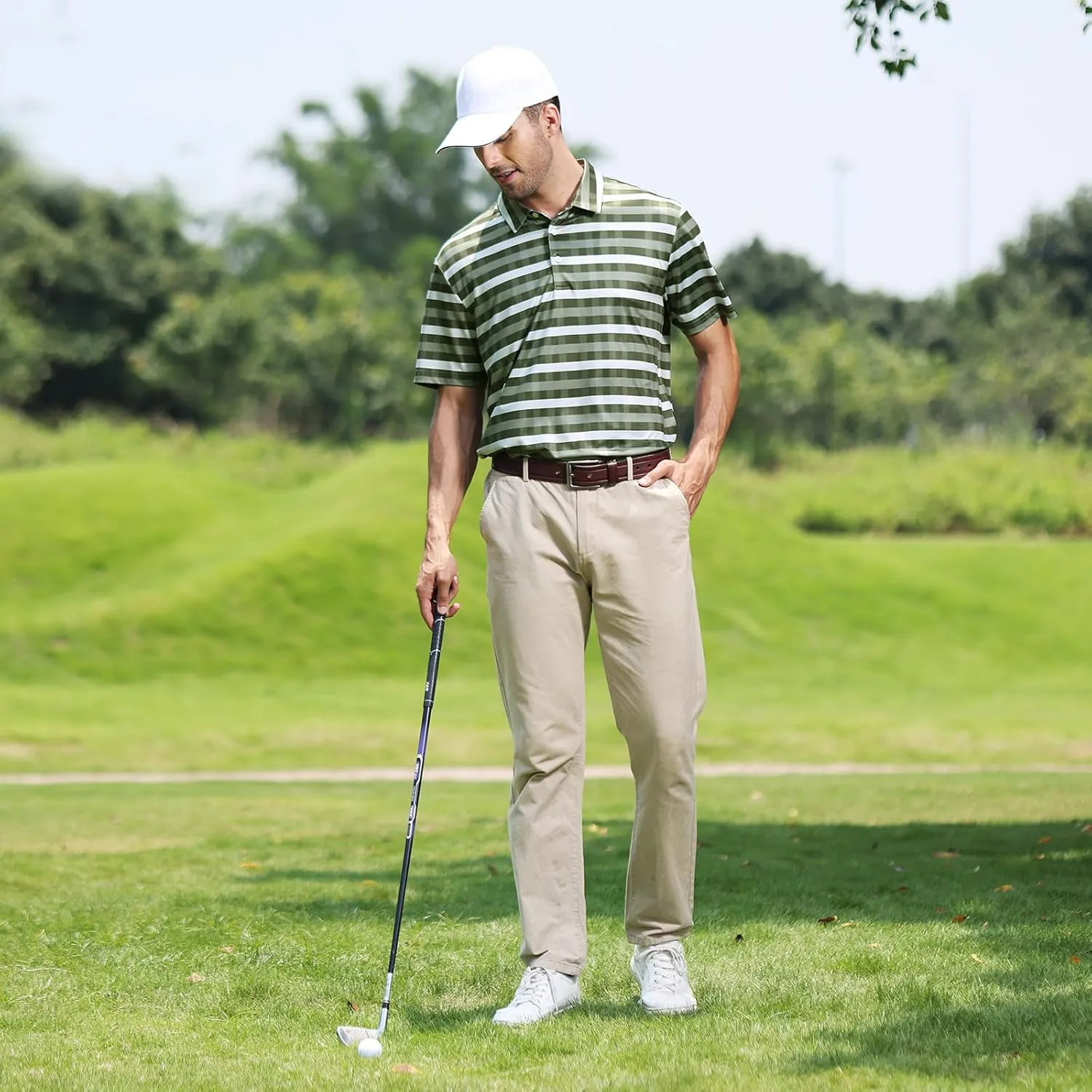 TIHEEN Mens Performance Moisture Wicking Golf Polo Shirt,Mens Business Casual Printed Short Sleeve Polo Shirts