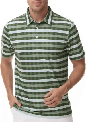 TIHEEN Mens Performance Moisture Wicking Golf Polo Shirt,Mens Business Casual Printed Short Sleeve Polo Shirts