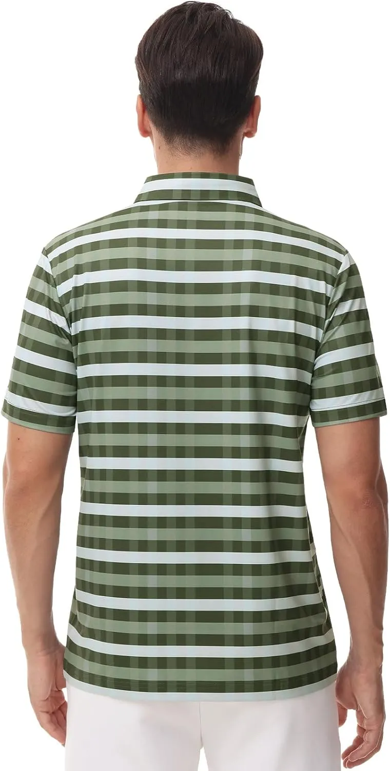 TIHEEN Mens Performance Moisture Wicking Golf Polo Shirt,Mens Business Casual Printed Short Sleeve Polo Shirts