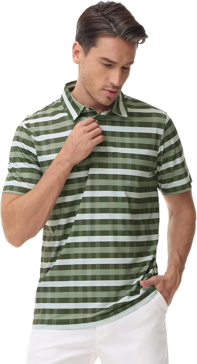 TIHEEN Mens Performance Moisture Wicking Golf Polo Shirt,Mens Business Casual Printed Short Sleeve Polo Shirts