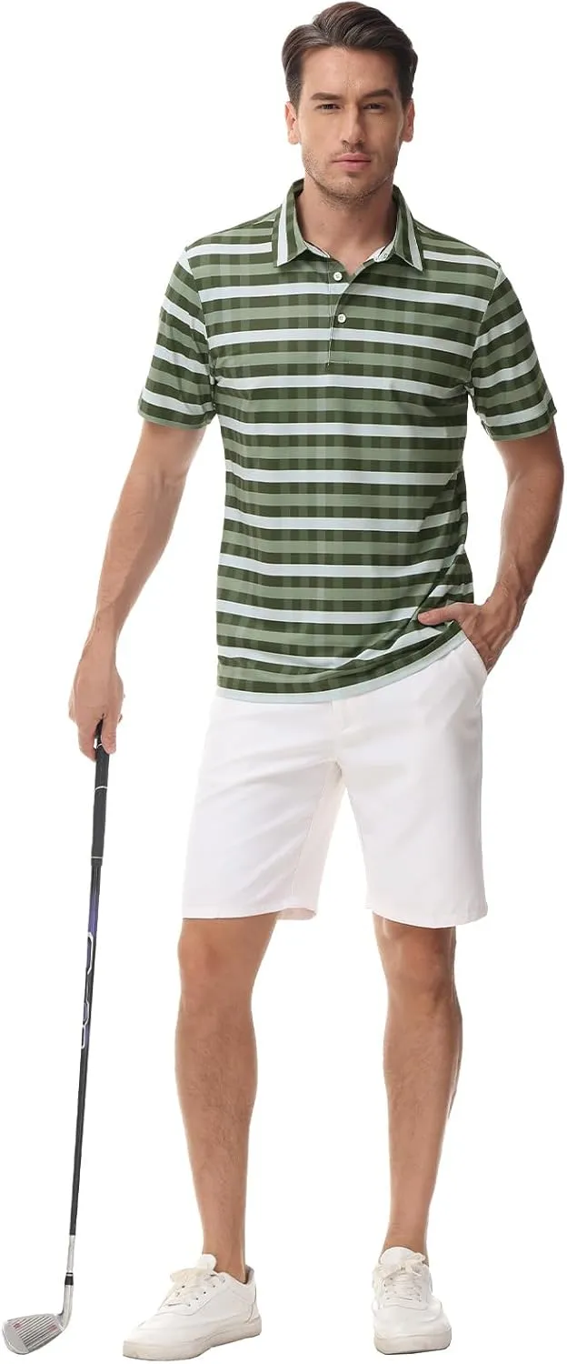 TIHEEN Mens Performance Moisture Wicking Golf Polo Shirt,Mens Business Casual Printed Short Sleeve Polo Shirts