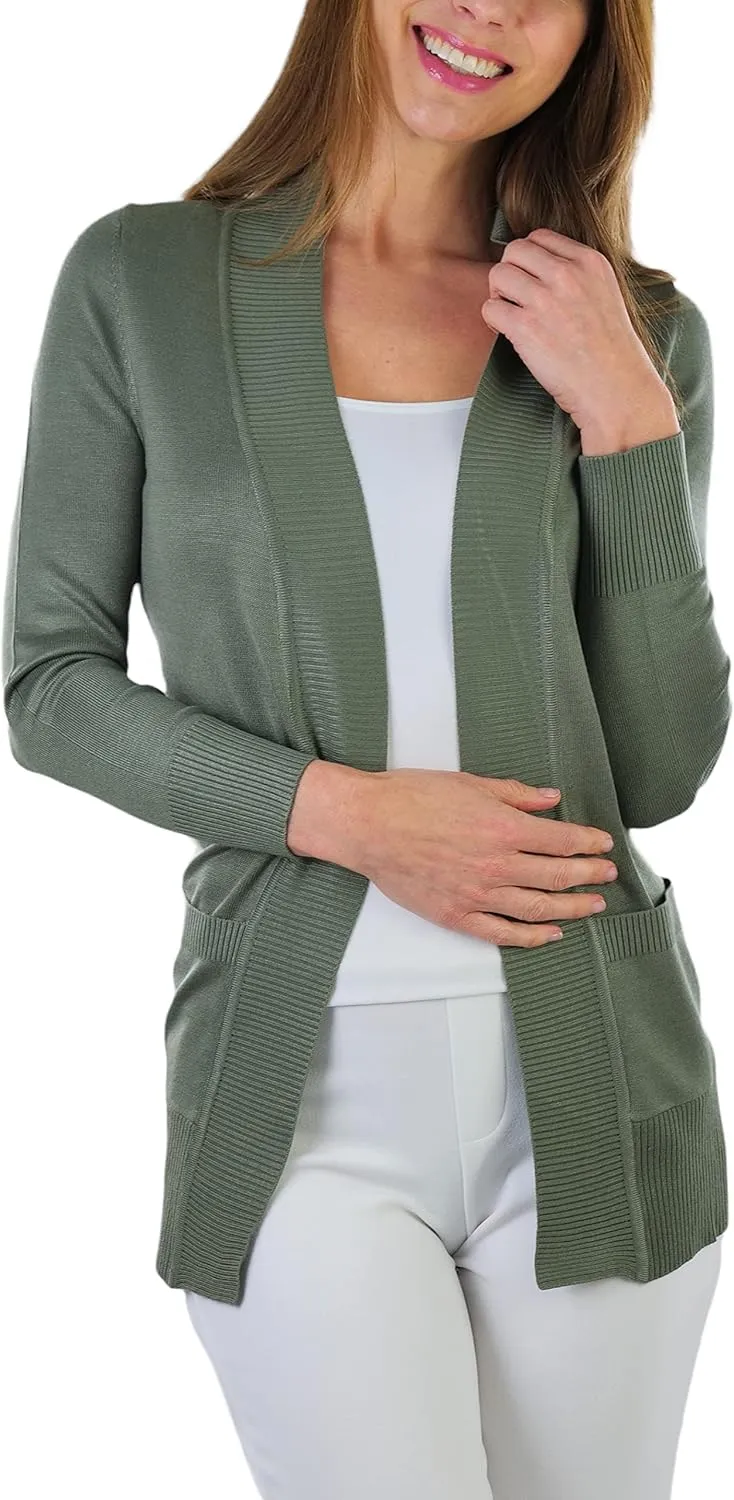 ToBeInStyle Women's Long Sleeve Rib Banded Open Sweater Cardigan