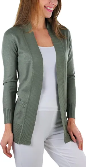 ToBeInStyle Women's Long Sleeve Rib Banded Open Sweater Cardigan
