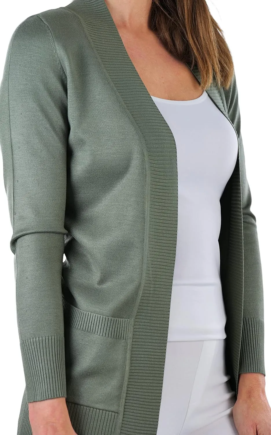 ToBeInStyle Women's Long Sleeve Rib Banded Open Sweater Cardigan