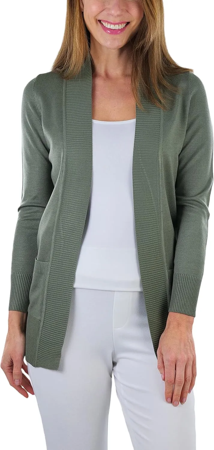 ToBeInStyle Women's Long Sleeve Rib Banded Open Sweater Cardigan