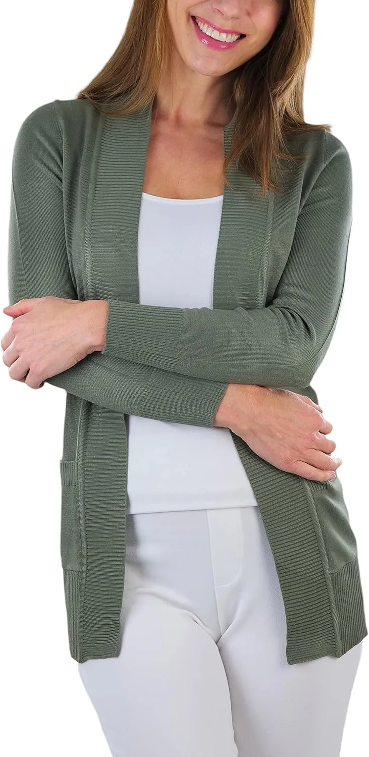 ToBeInStyle Women's Long Sleeve Rib Banded Open Sweater Cardigan