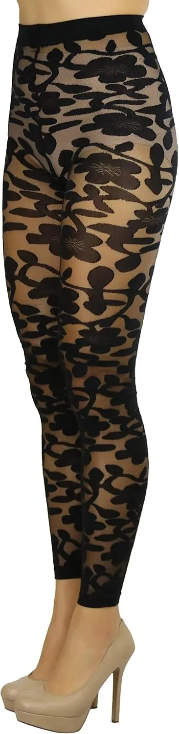 ToBeInStyle Women's Sheer Floral Lace Full Length Leggings