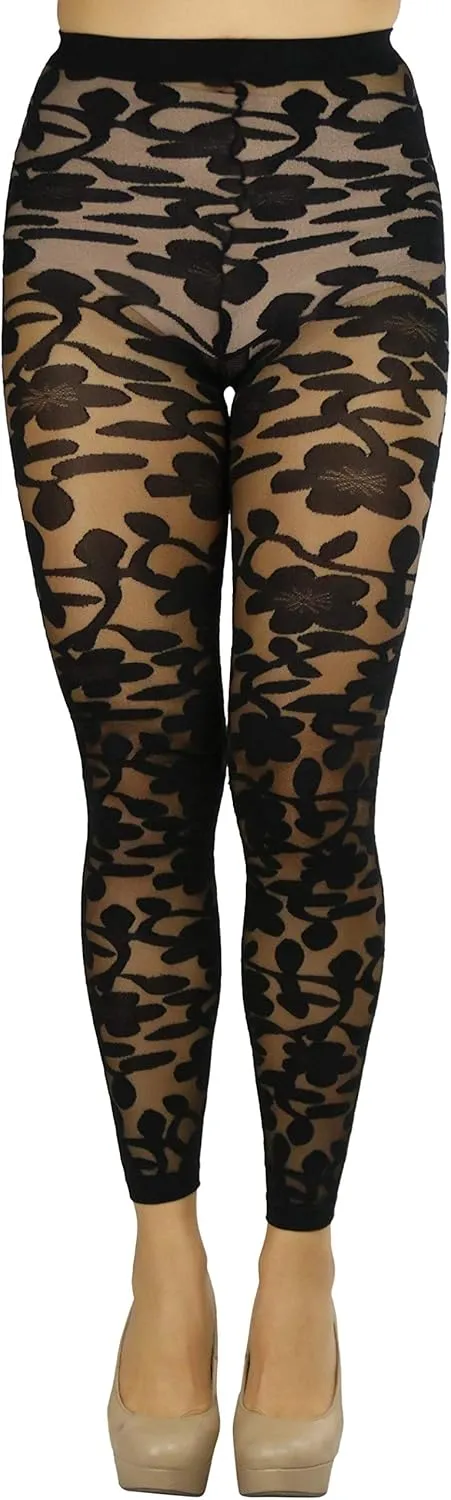 ToBeInStyle Women's Sheer Floral Lace Full Length Leggings
