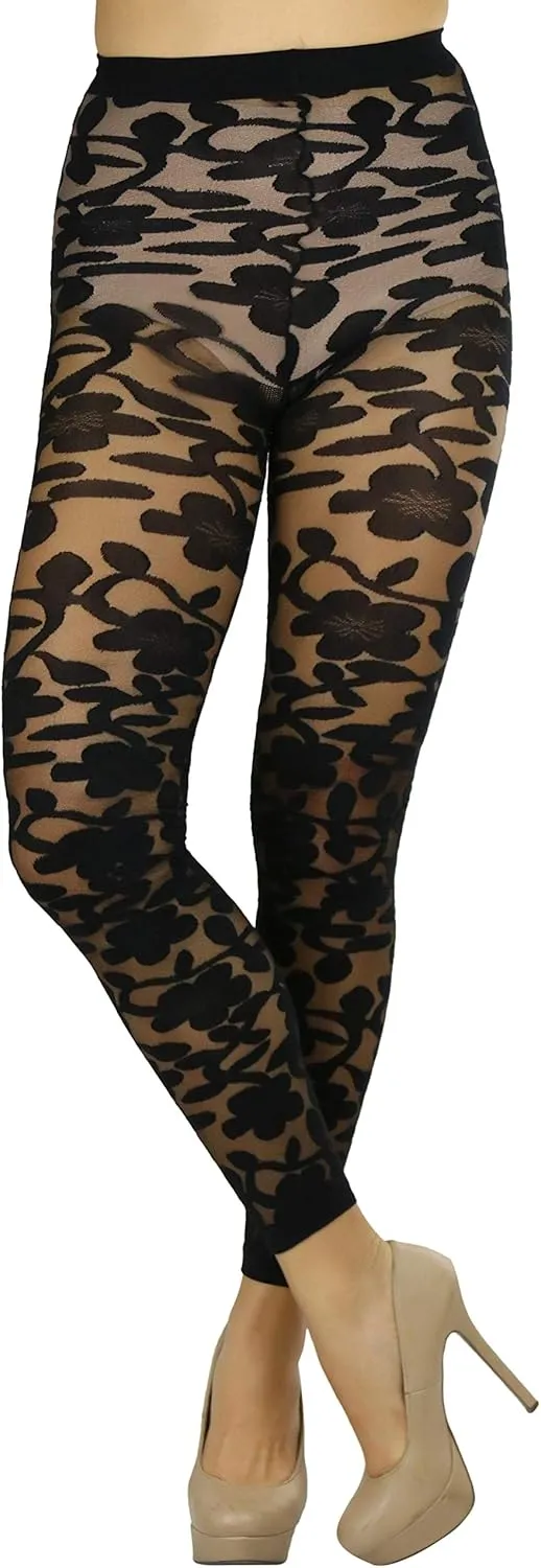ToBeInStyle Women's Sheer Floral Lace Full Length Leggings