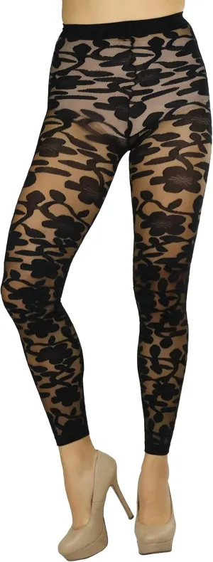 ToBeInStyle Women's Sheer Floral Lace Full Length Leggings