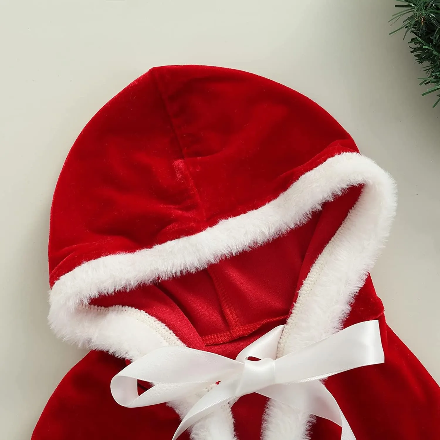 Toddler Baby Girls Christmas Costumes Santa Claus Red Hooded Cloak Velvet Cape Poncho Coat Dress-up Clothes
