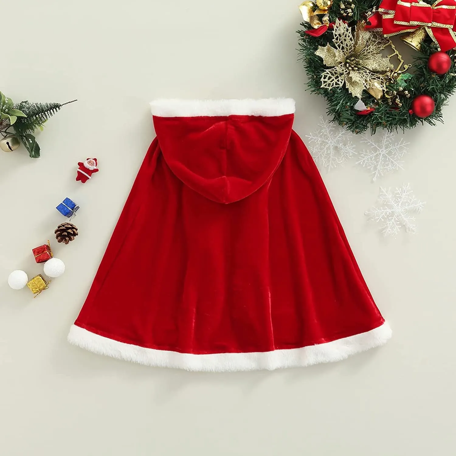 Toddler Baby Girls Christmas Costumes Santa Claus Red Hooded Cloak Velvet Cape Poncho Coat Dress-up Clothes