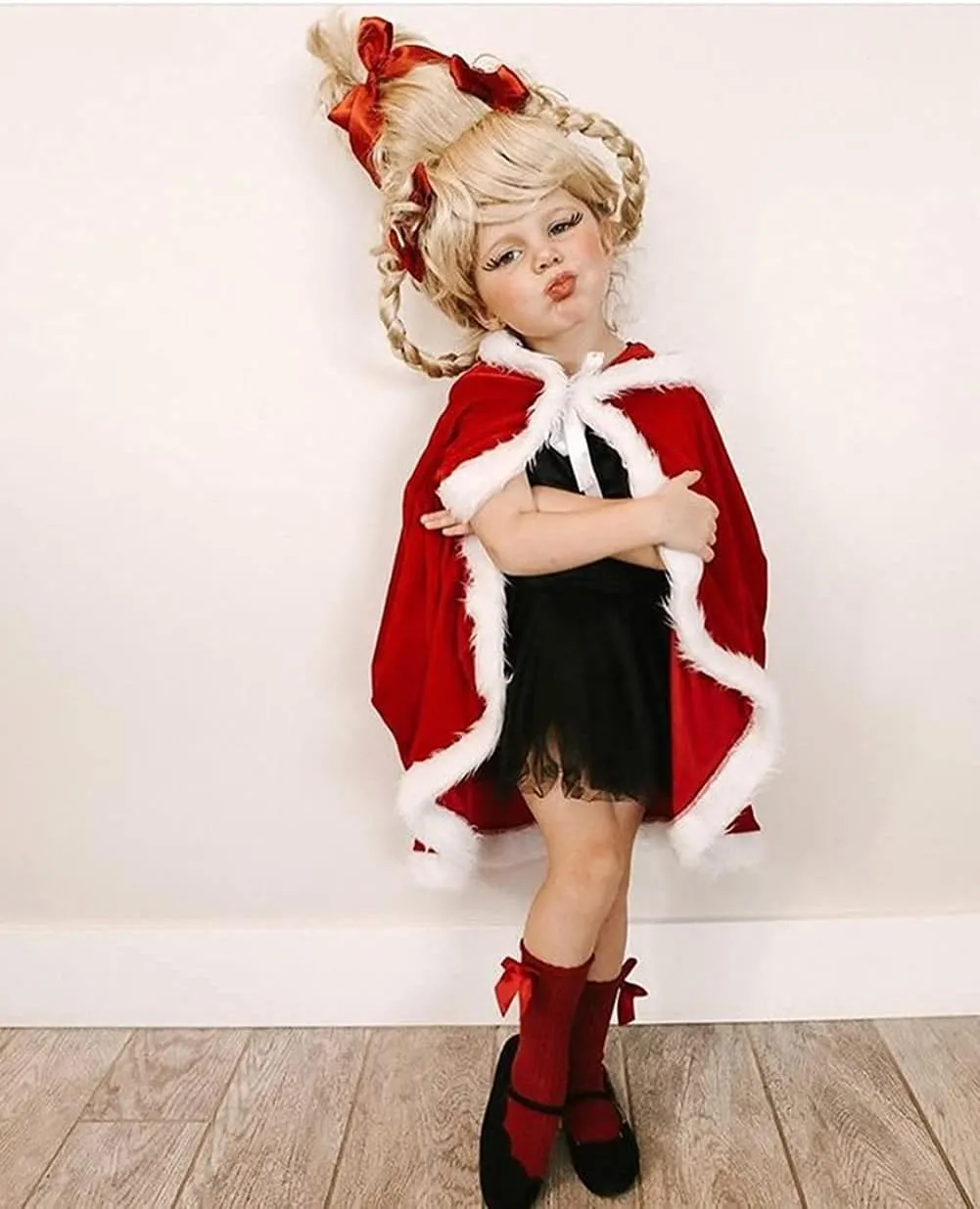 Toddler Baby Girls Christmas Costumes Santa Claus Red Hooded Cloak Velvet Cape Poncho Coat Dress-up Clothes