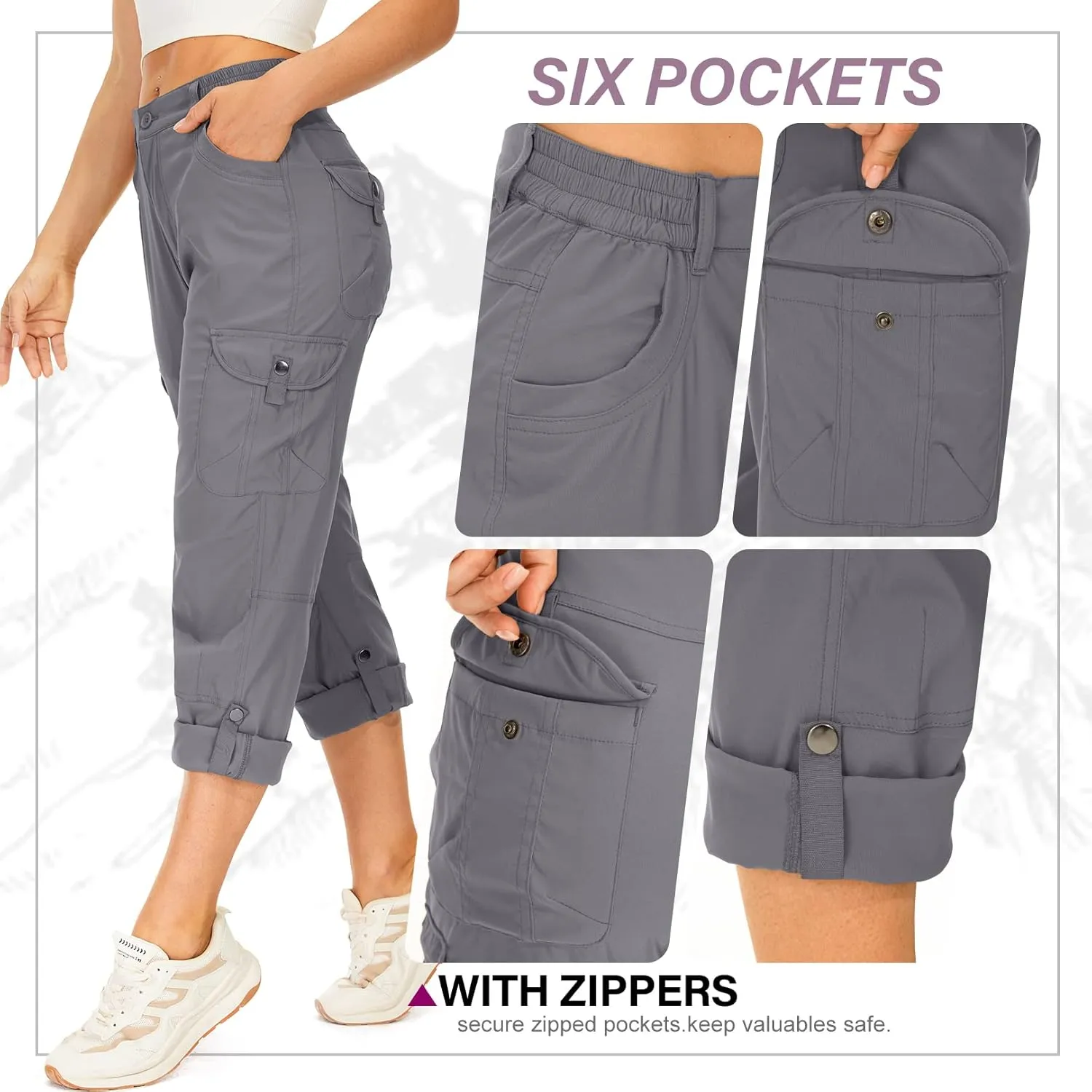 Toomett Women's Hiking Cargo Pants convertible Quick Dry UPF50  Waterproof capri Fishing Safari Travel Pants