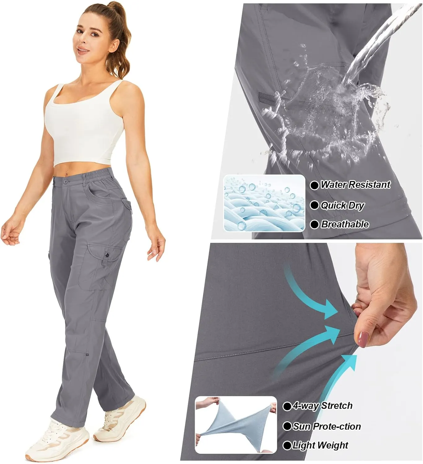 Toomett Women's Hiking Cargo Pants convertible Quick Dry UPF50  Waterproof capri Fishing Safari Travel Pants
