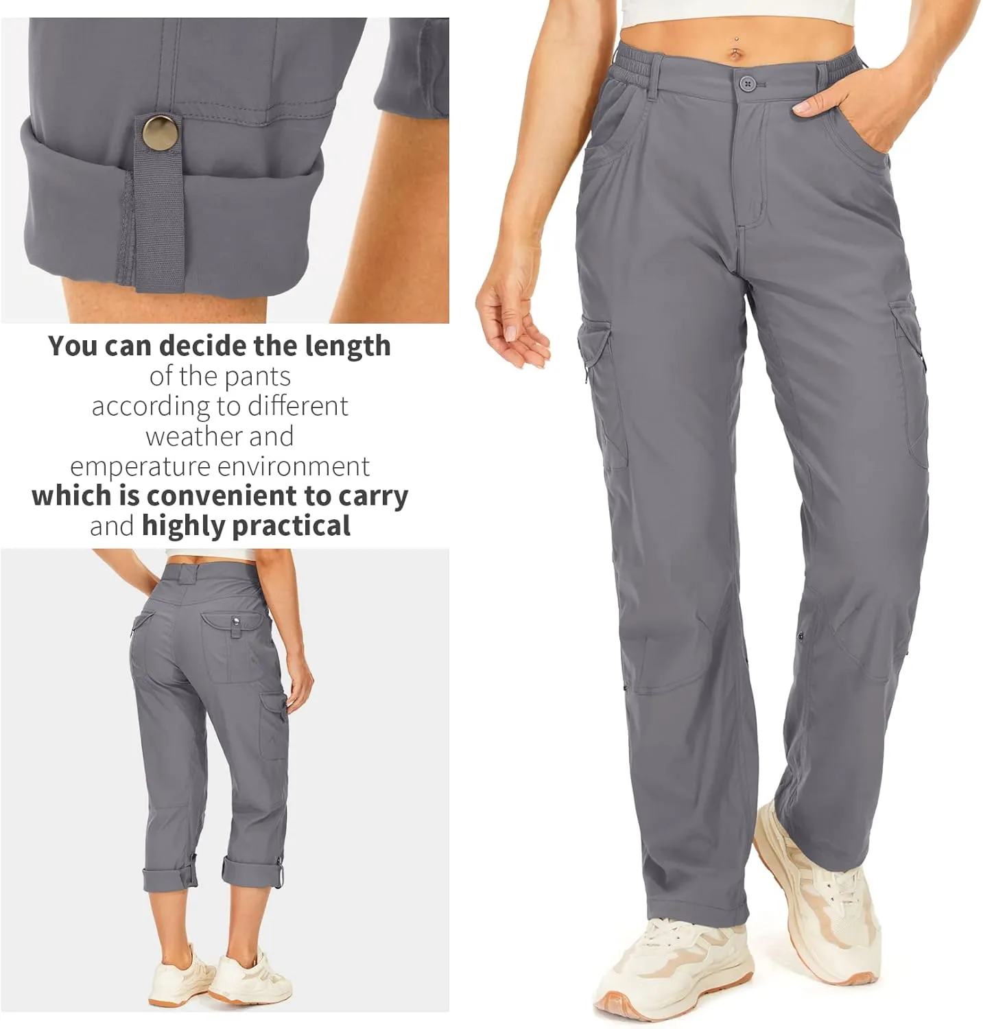 Toomett Women's Hiking Cargo Pants convertible Quick Dry UPF50  Waterproof capri Fishing Safari Travel Pants
