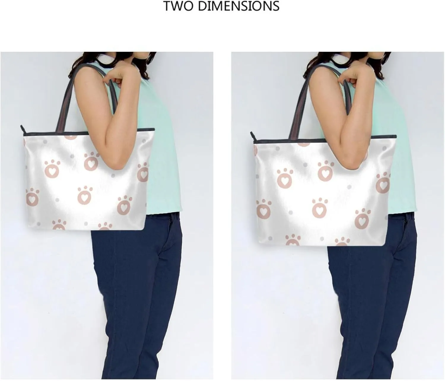 Tote Bags Reusable Water Resistant Grocery With Top Zipper Closure Shoulder Bag 2 Sizes Pattern 1