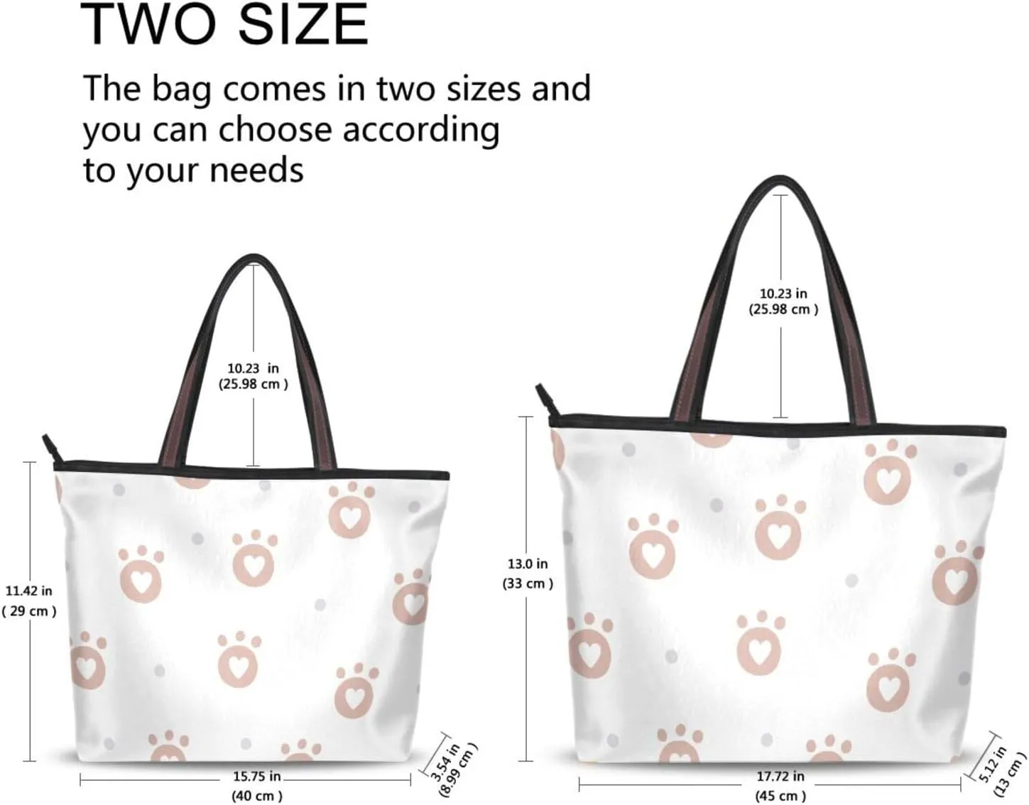 Tote Bags Reusable Water Resistant Grocery With Top Zipper Closure Shoulder Bag 2 Sizes Pattern 1