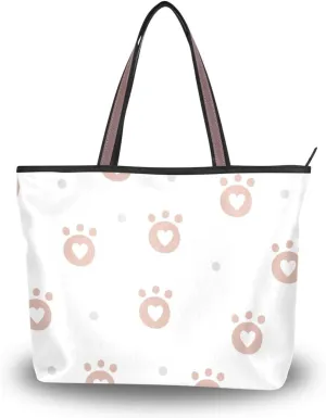 Tote Bags Reusable Water Resistant Grocery With Top Zipper Closure Shoulder Bag 2 Sizes Pattern 1