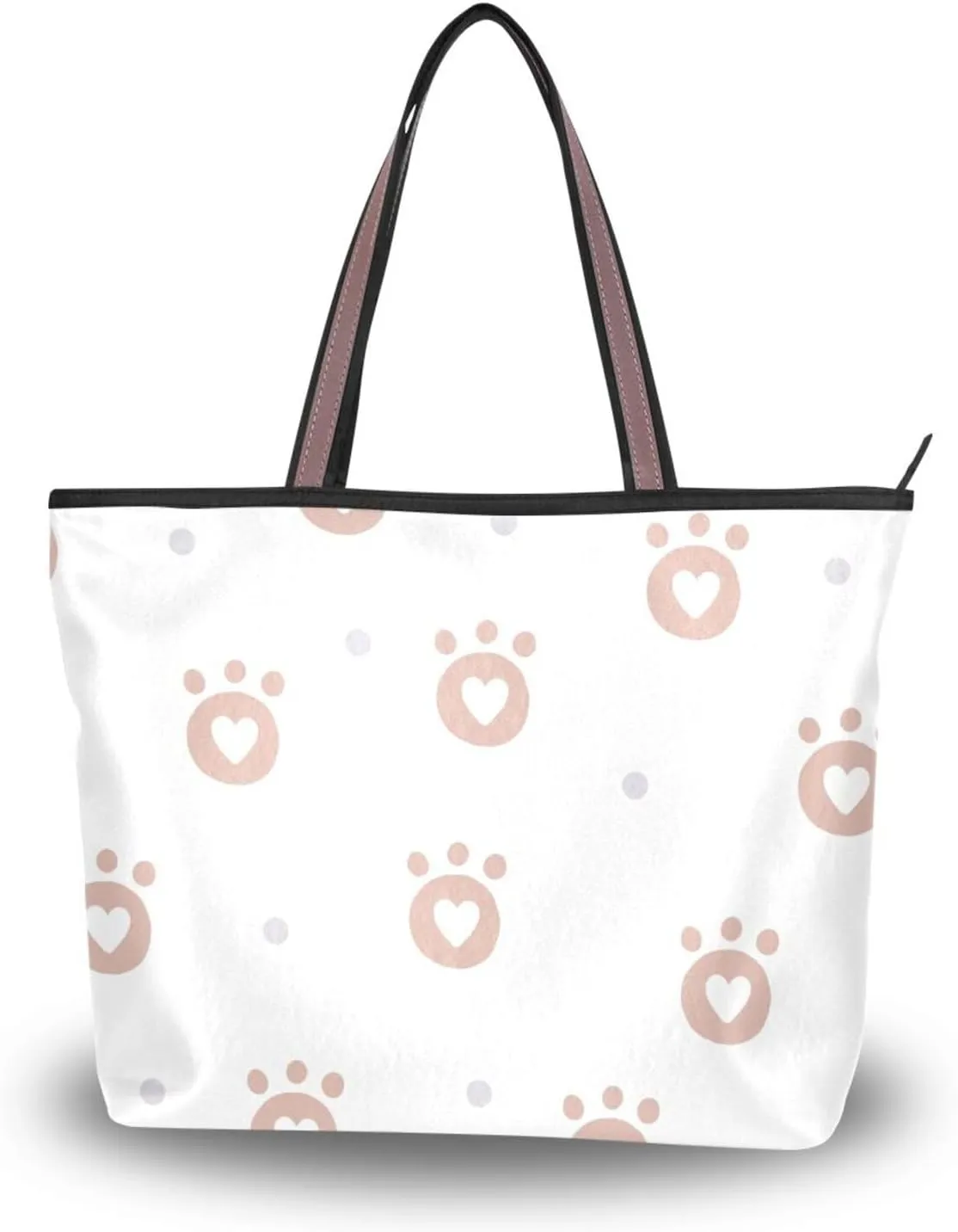 Tote Bags Reusable Water Resistant Grocery With Top Zipper Closure Shoulder Bag 2 Sizes Pattern 1