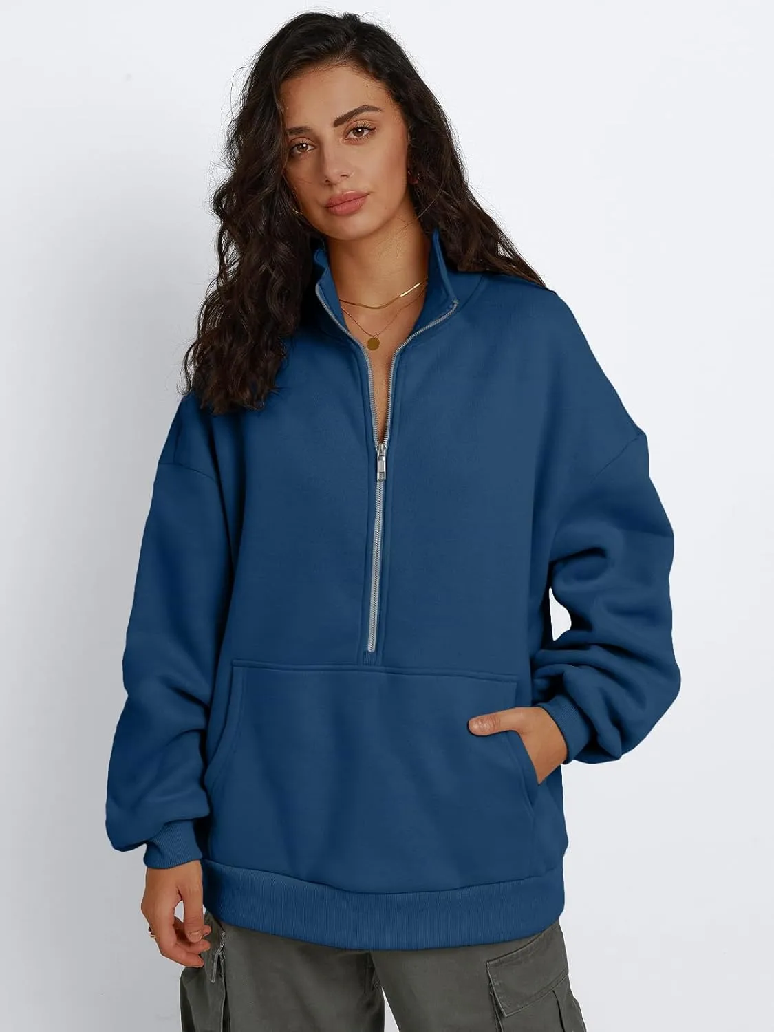Trendy Queen Womens Half Zip Oversized Sweatshirts Casual Pullover Long Sleeve Shirts Fall Fashion 2024 Winter Clothes