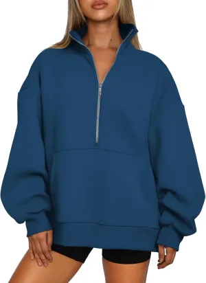 Trendy Queen Womens Half Zip Oversized Sweatshirts Casual Pullover Long Sleeve Shirts Fall Fashion 2024 Winter Clothes