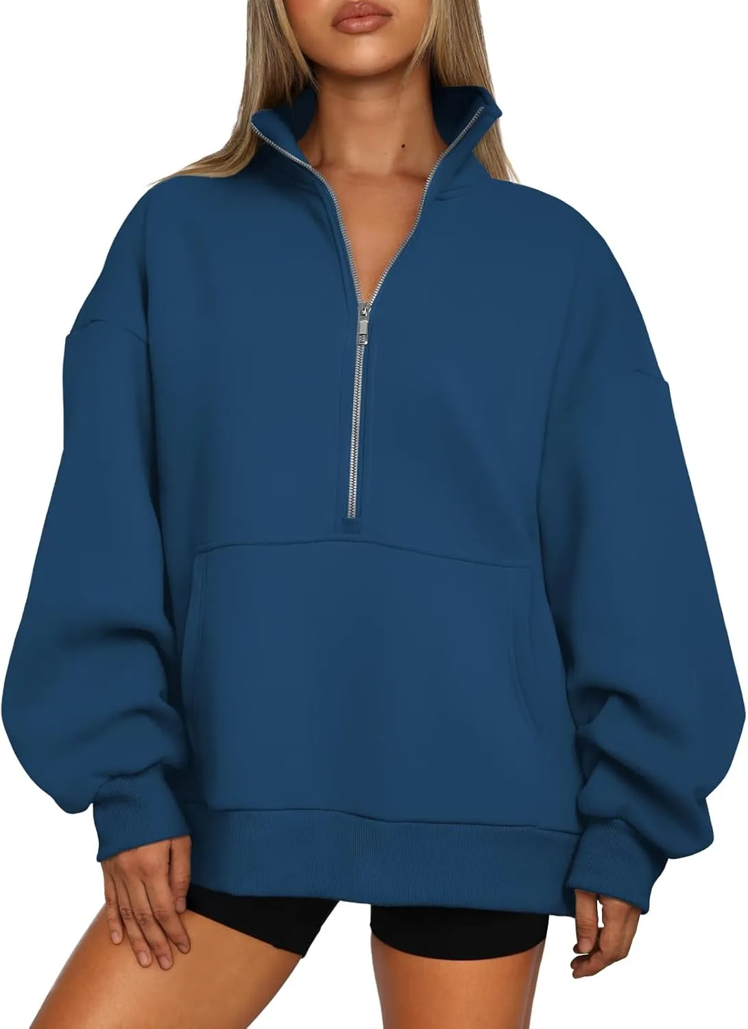 Trendy Queen Womens Half Zip Oversized Sweatshirts Casual Pullover Long Sleeve Shirts Fall Fashion 2024 Winter Clothes