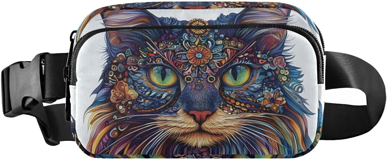 Tribal Cat Fanny Pack Water Resistant Waist Pack Sling Bag Purse for Women Men Travel Hiking