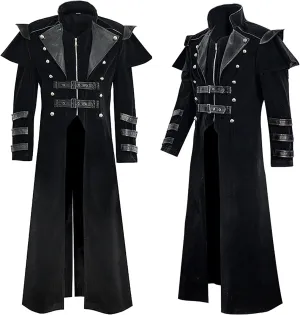 tuduoms Mens Steampunk Vintage Tailcoat Jacket Gothic Medieval Long Trench Coat Jacket Halloween Cosyplay Costume Pirate Coat