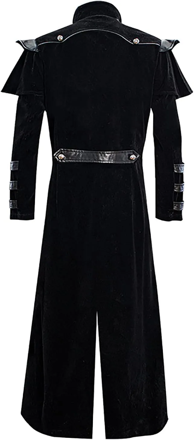 tuduoms Mens Steampunk Vintage Tailcoat Jacket Gothic Medieval Long Trench Coat Jacket Halloween Cosyplay Costume Pirate Coat