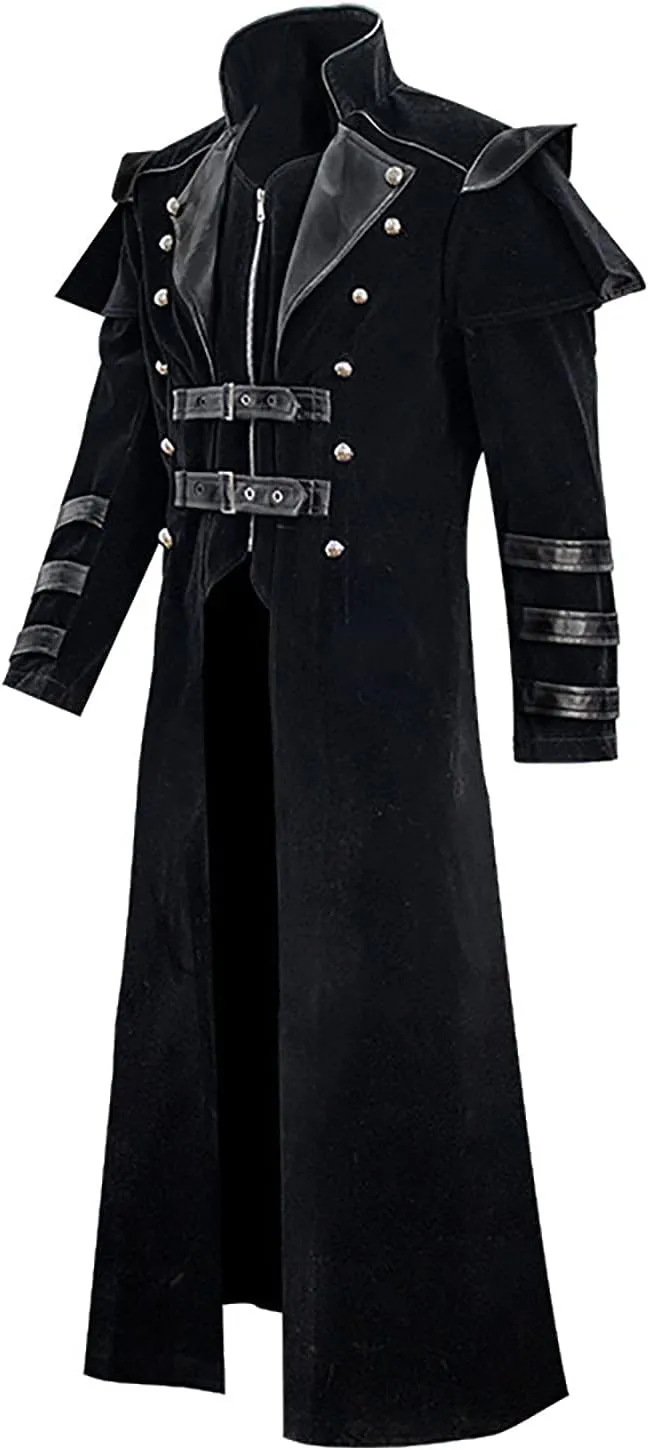 tuduoms Mens Steampunk Vintage Tailcoat Jacket Gothic Medieval Long Trench Coat Jacket Halloween Cosyplay Costume Pirate Coat
