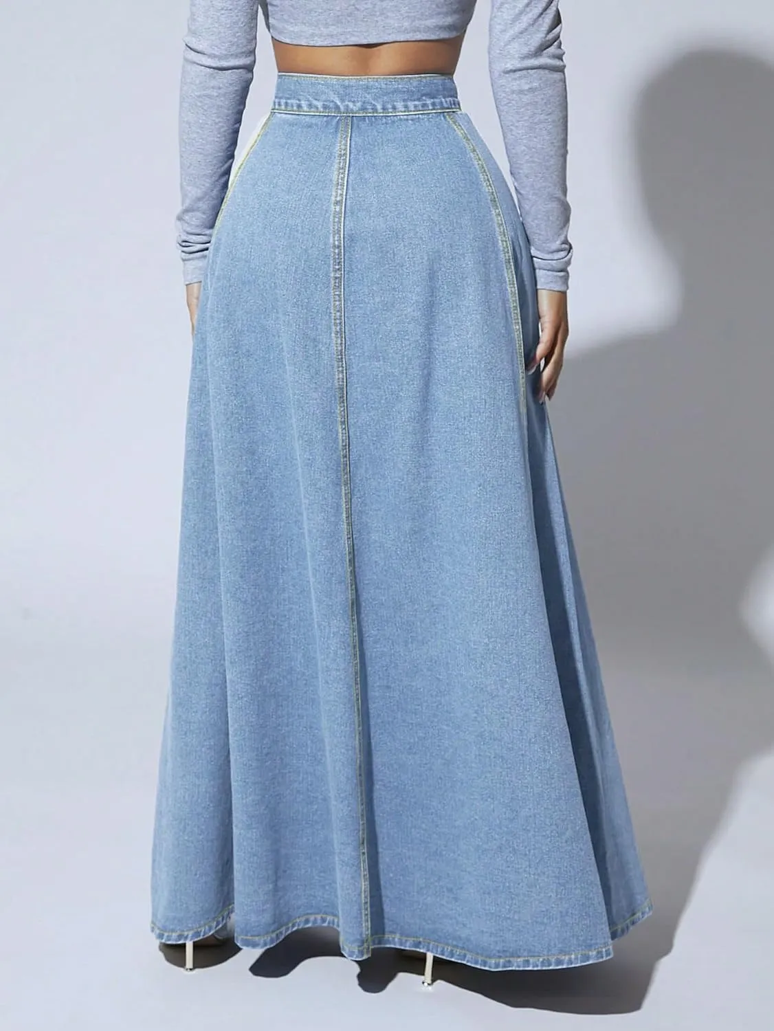 utcoco Women's 2024 Fashion High Waist Maxi Denim Skirt Button-Fly A-Line Swing Long Jean Skirts