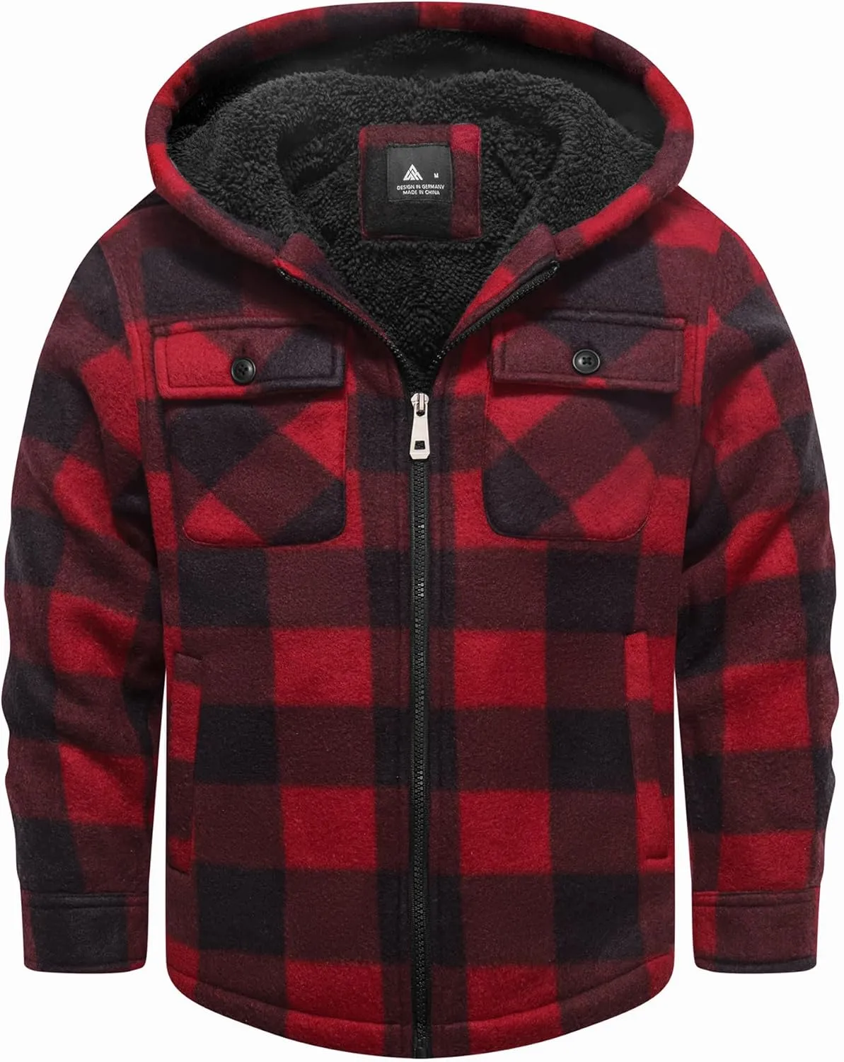 V VALANCH Boys Flannel Jacket Hooded Fleece Lined Zip-up Hoodies Plaid Coat for Kids