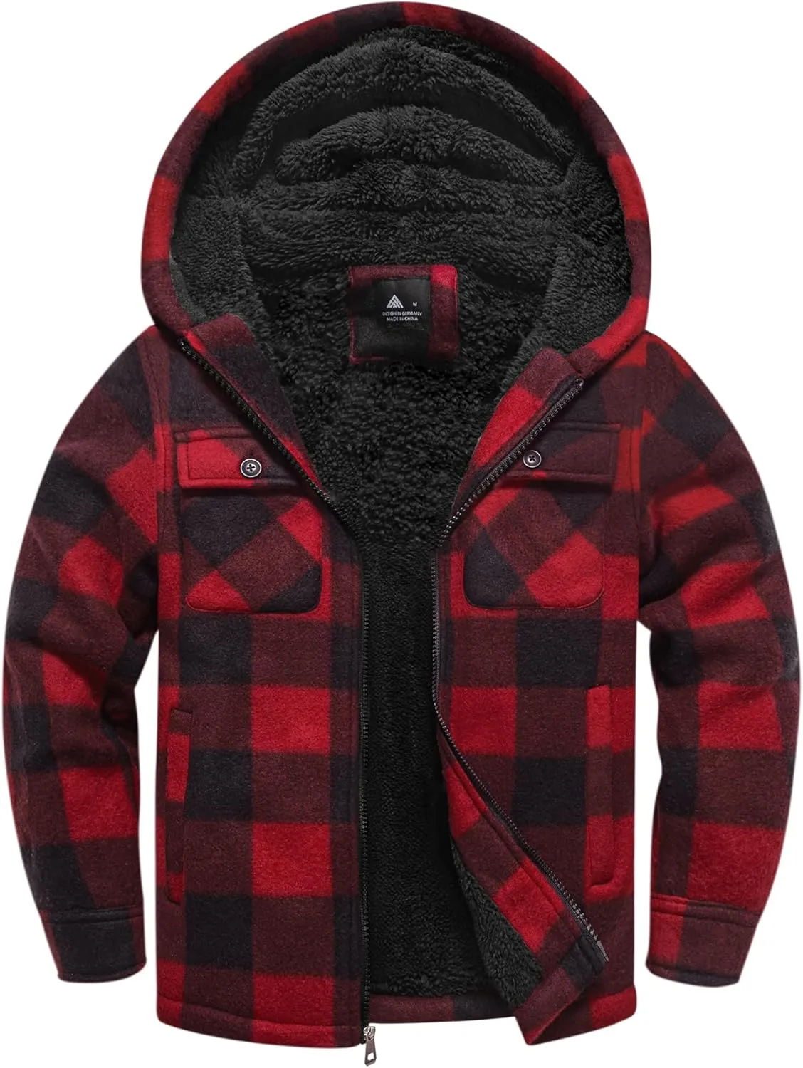 V VALANCH Boys Flannel Jacket Hooded Fleece Lined Zip-up Hoodies Plaid Coat for Kids